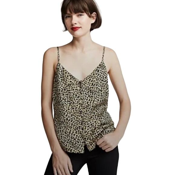 Cupcakes & Cashmere Tank Blouse Women's XS Olive & Black‎ Cheetah Print Buttons - Picture 2 of 8